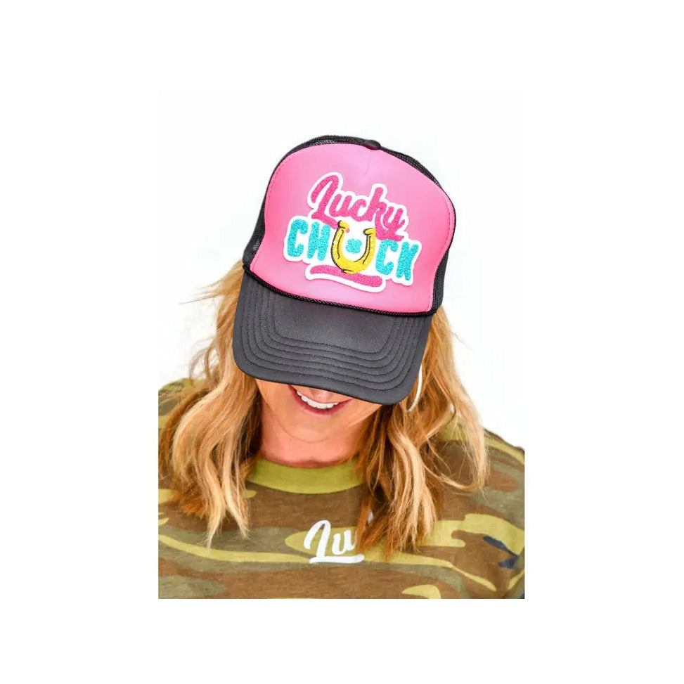 Lucky Chuck Logo Patch Foamie Trucker Cap - Pink/Black