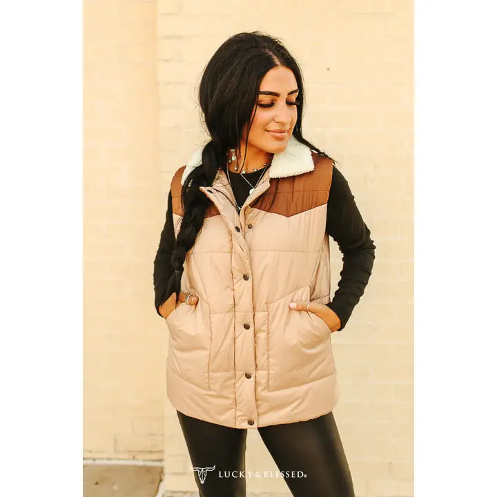 Lucky & Blessed Puffer Vest- Cream