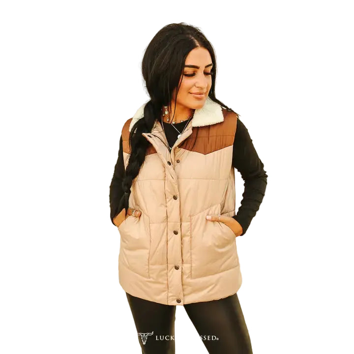 Lucky & Blessed Puffer Vest - Cream