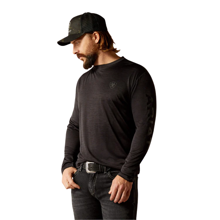 Ariat Men's Charger Logo Long Sleeve Shirt - Black Heather