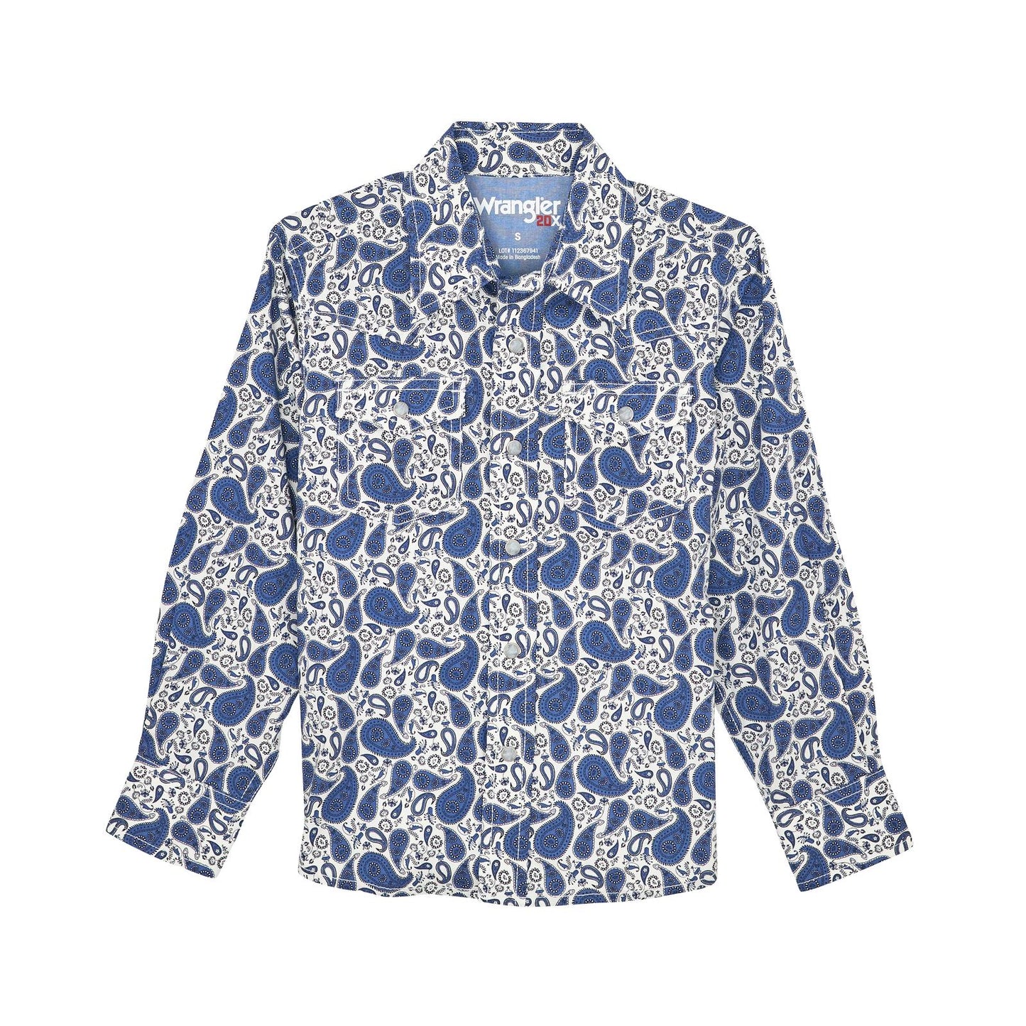 Wrangler Boy's 20X Advanced Comfort Long Sleeve Shirt - White/Blue
