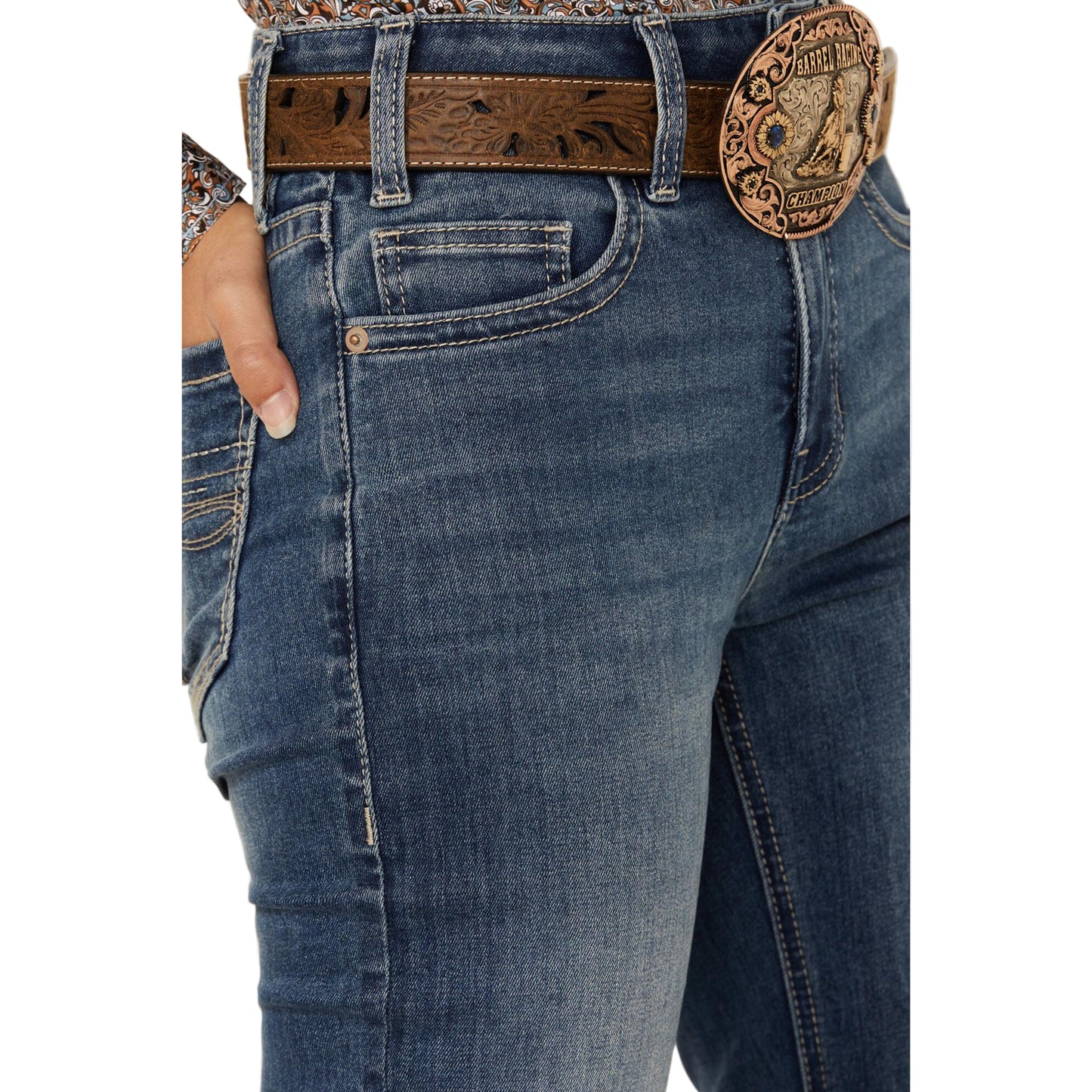 Rock & Roll Women's High Rise Modest Bootcut Stretch Jeans - Medium Wash