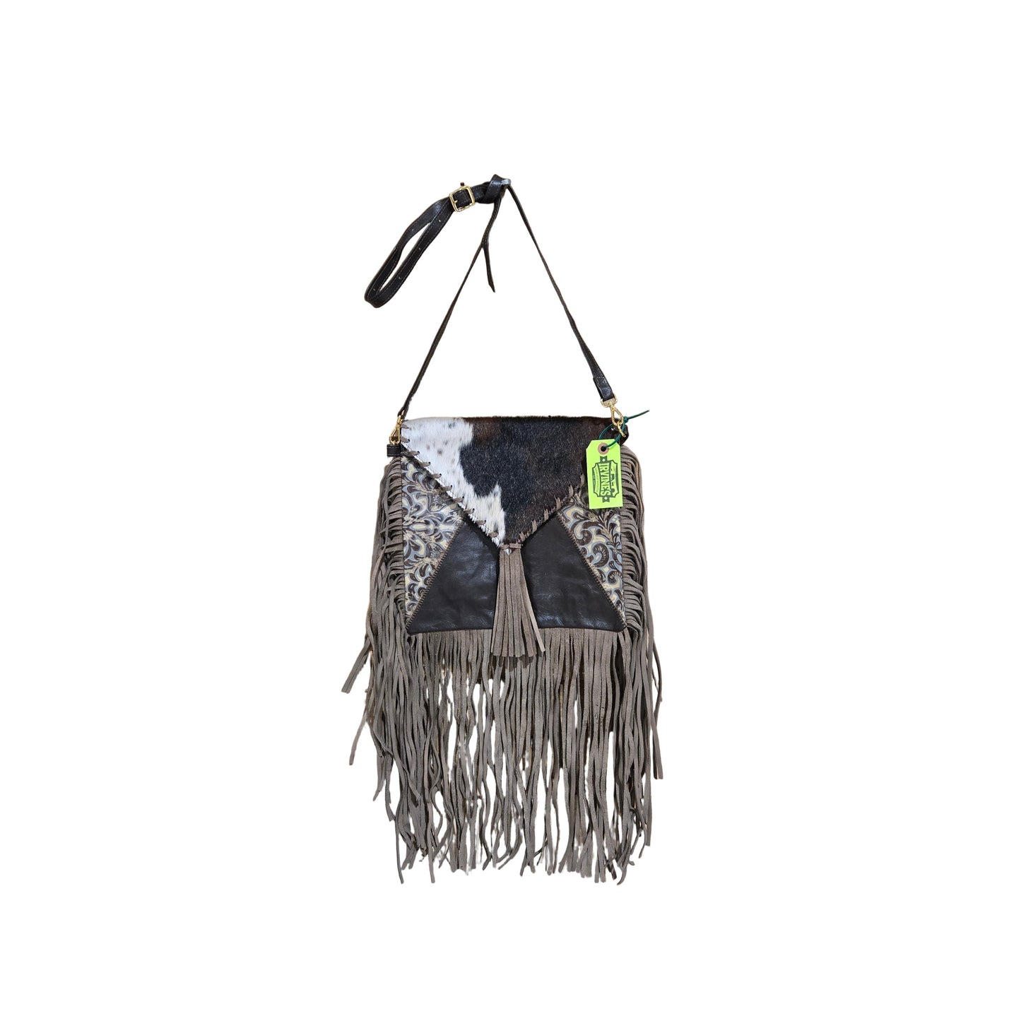 D2W Trading Crossbody Western Bag with Fringes - Floral Tan