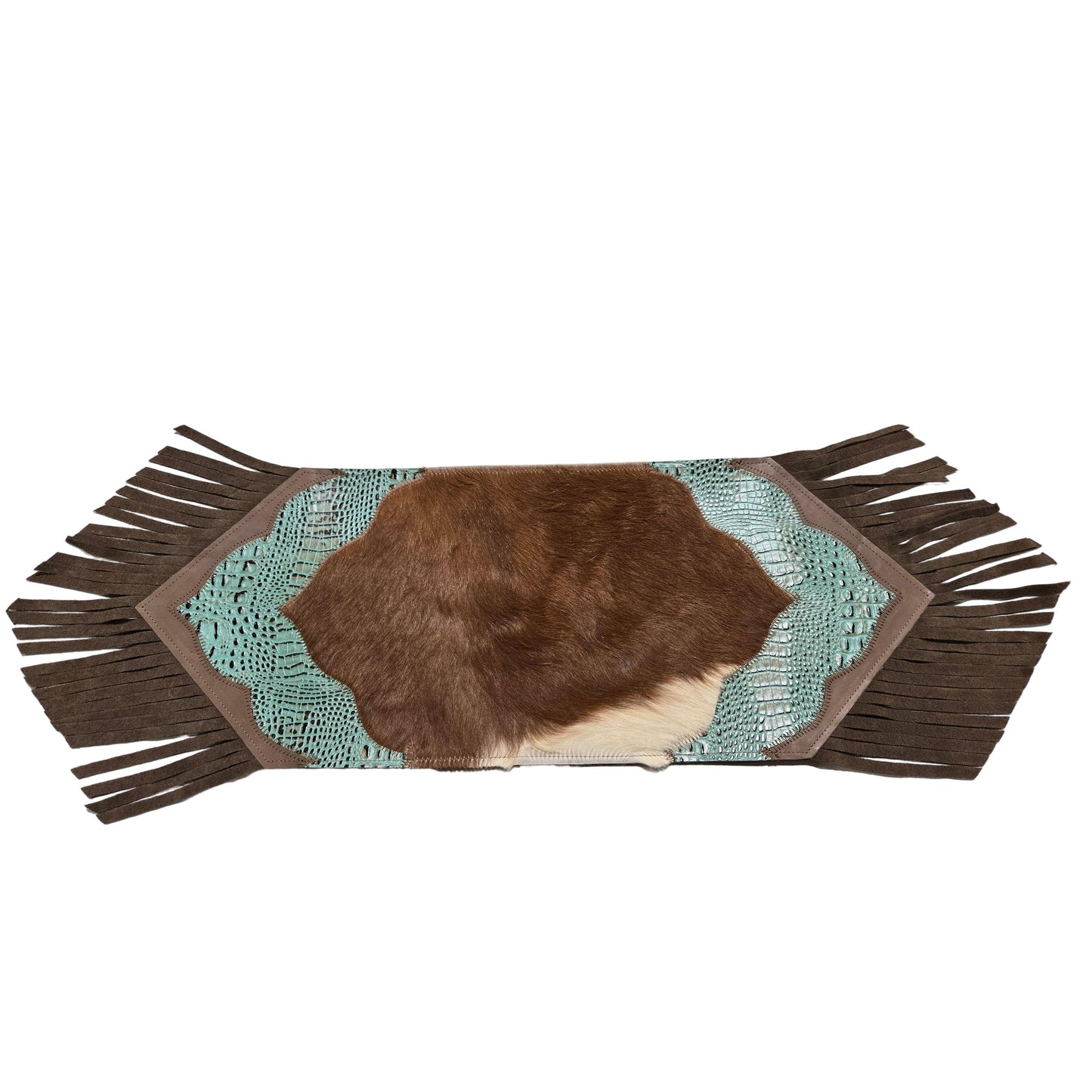 D2W Trading Plain Model 2 Mini Table Runner Croc Turquoise w Tassel