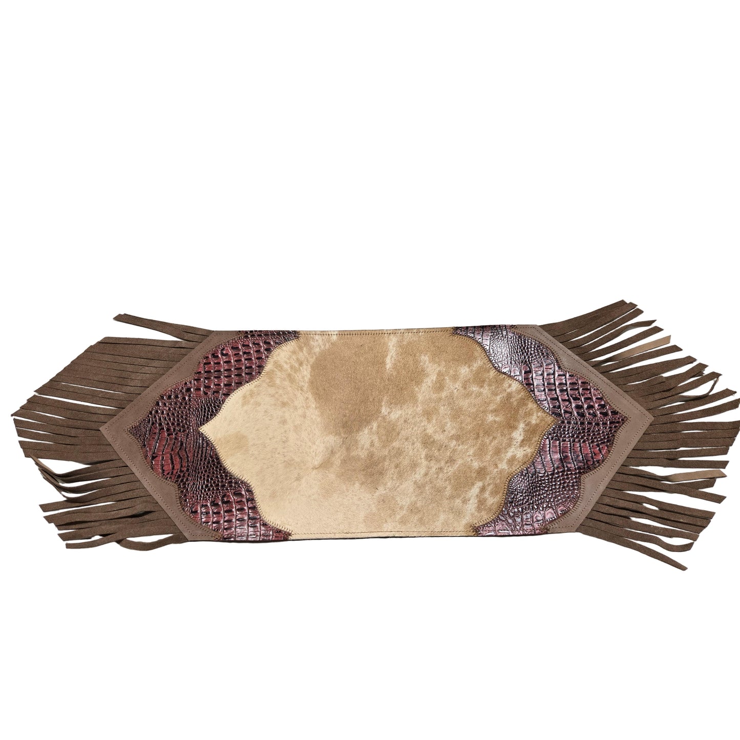 D2W Trading Mini Table Runner Model 2 Plain with Details & Fringes - Croc Red