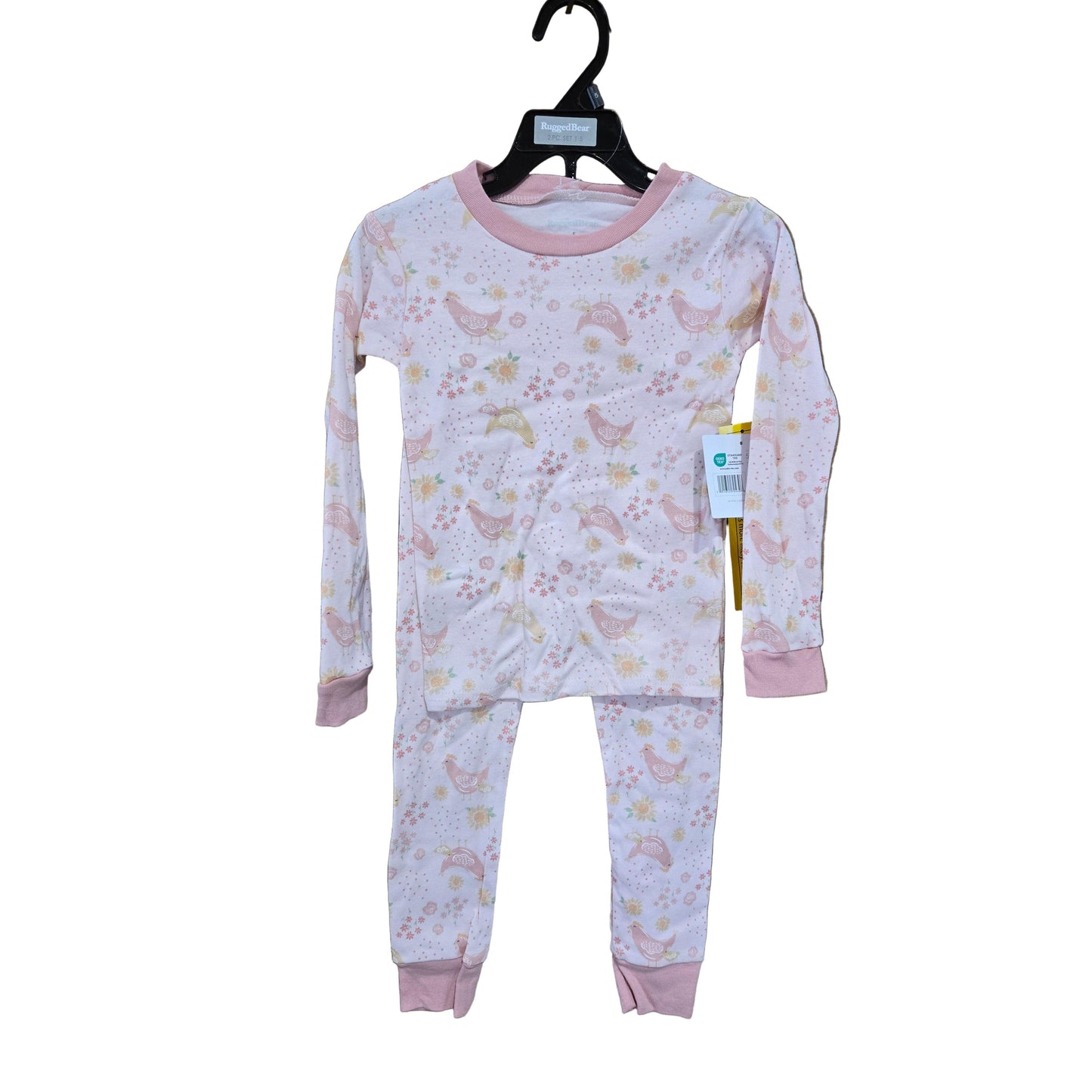 Rugged Bear Girl's Chick Long Sleeve 2 Piece Pajama Set- Pink