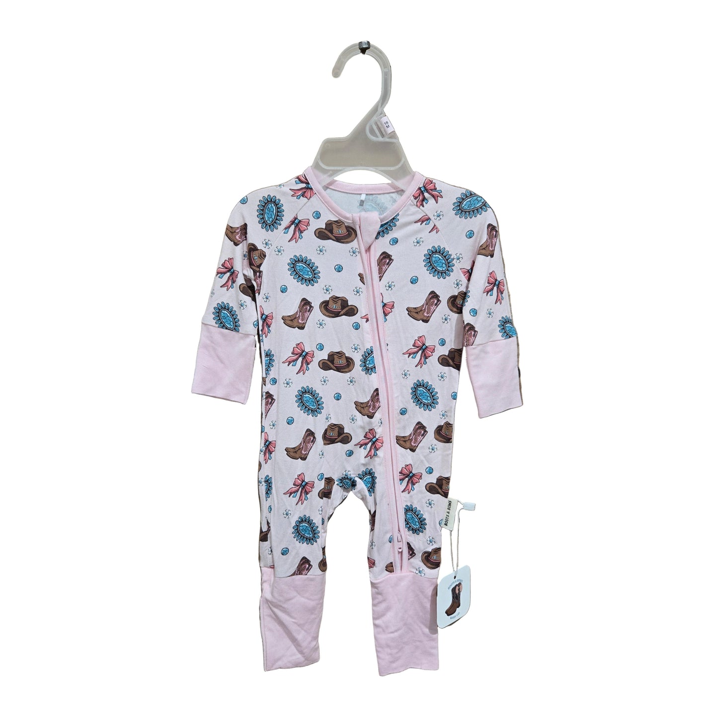 Boots & Bows Turquoise Cowgirl Infant Sleepers
