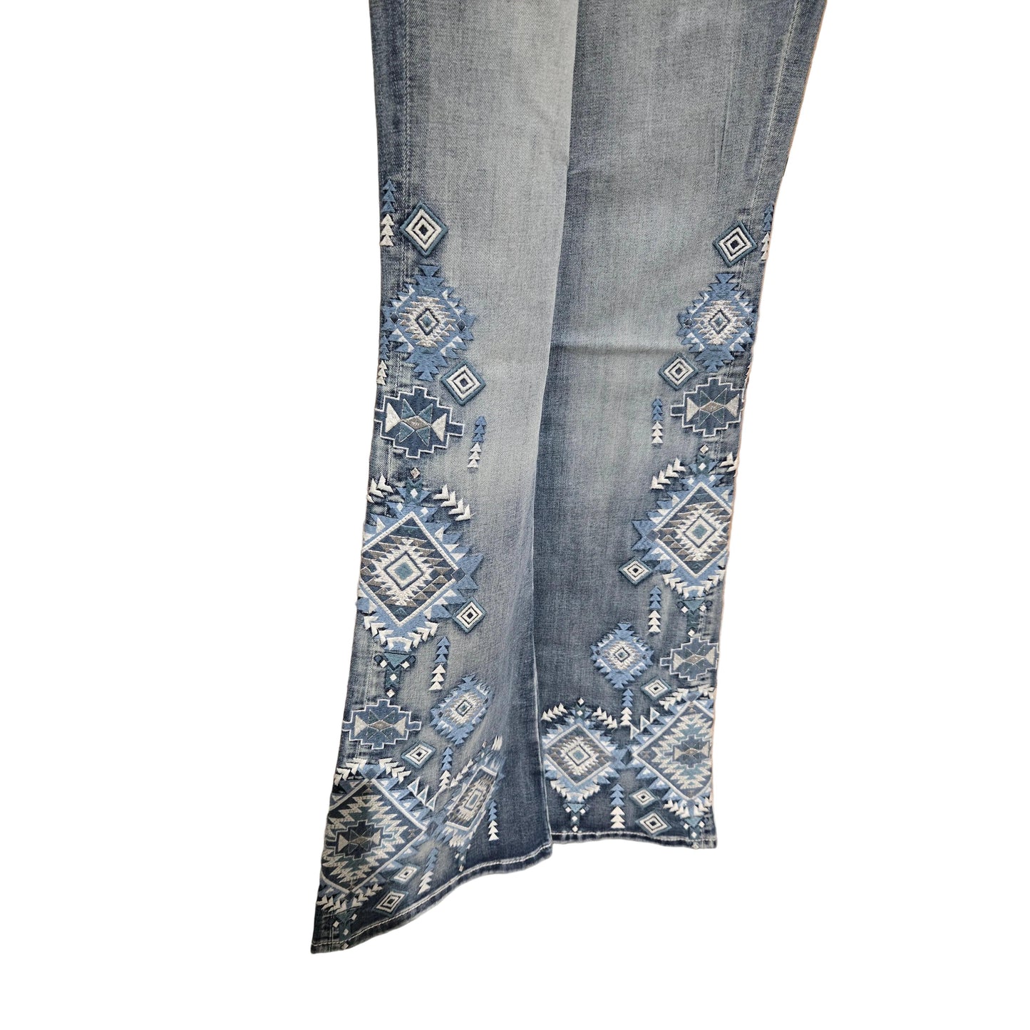 Grace in LA Women's Floral Flare Jeans - Light Blue