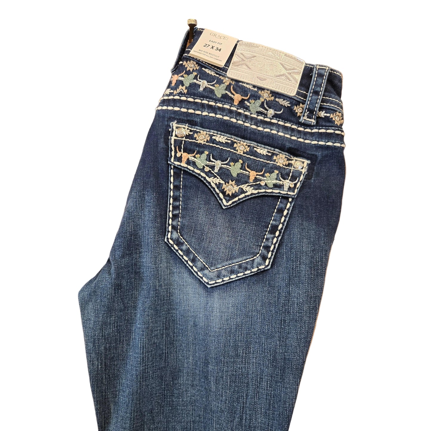 Grace in LA Women's Yoke Embroidery Jeans