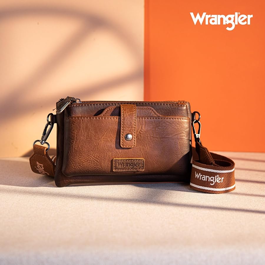 Wrangler Women's Dual Zipper Compartment Crossbody Bag - Brown