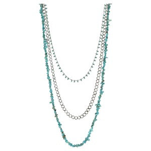 Justin Turquoise Stone Silver 3-Layer Necklace