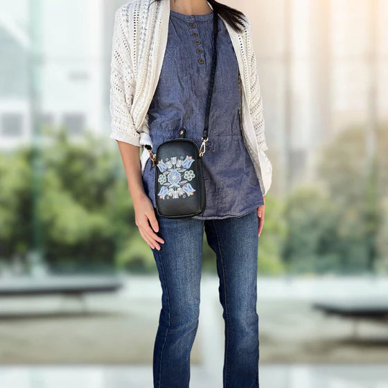 Deb Malcolm Silver Threads Phone Bag- Black