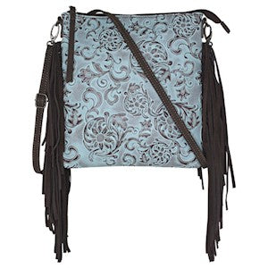 Justin North South Crossbody Purse - Tooled Sunflower w/Turquoise Wash