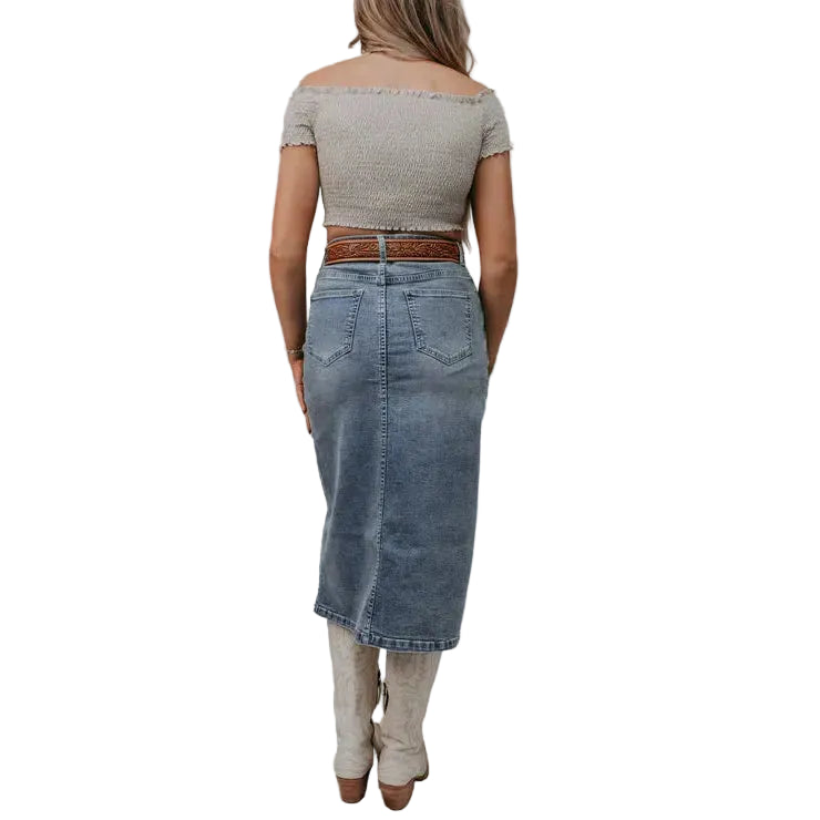 Merigold Kiss Horse Shoe Cut Out Denim Skirt