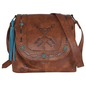Catchfly Women's Arrows w/Embroidery & Studs Crossbody Purse - Brown/Turquoise