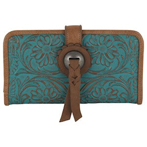 Justin Women's Floral Tooled Slim Wallet - Turquoise