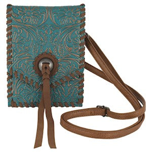 Justin Women's Floral Tooled Saddle Pouch w/Whipstitch - Turquoise