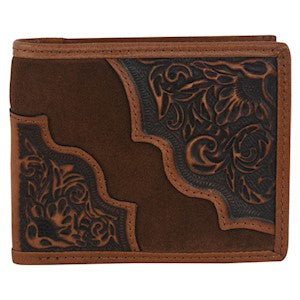 Tony Lama Men's Floral Tooled Roughout Bifold Wallet - Brown