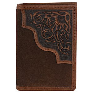 Tony Lama Men's Floral Tooled Roughout Trifold Wallet - Brown