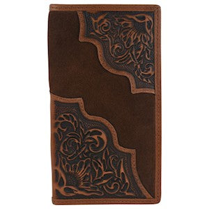 Tony Lama Men's Floral Tooled Roughout Rodeo Wallet - Brown