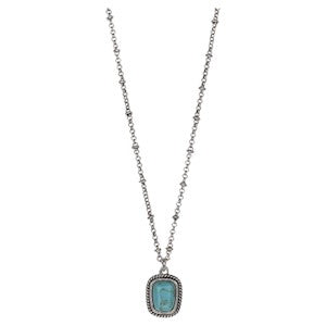 Justin Square Necklace - Faux Turquoise w/Rope Accent on Saturn Chain