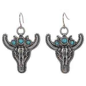 Justin Steer Head Earrings - Faux Turquoise Flower Crown