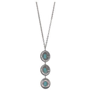 Justin Necklace - Sunburst Triple Drop Pendant w/Faux Turquoise Stone Centers