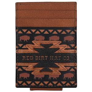 RDHC Men's Aztec Designs & Bison Card Case w/Magnet Clip - Black/Brown/Rust