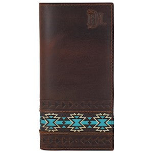 RDHC Men's Southwestern Design Rodeo Wallet - Oiled Chestnut Brown/Turquoise