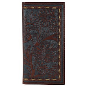 RDHC Men's Washed Tooling & Rawhide Rodeo Wallet - Brown/Grey