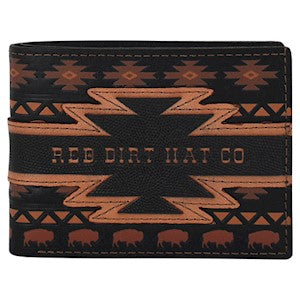 RDHC Men's Aztec Designs & Bison Bifold Wallet - Black/Brown/Rust
