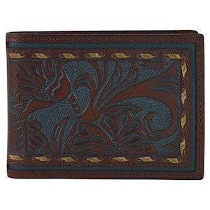 RDHC Men's Washed Tooling & Rawhide Bifold Wallet - Brown/Grey