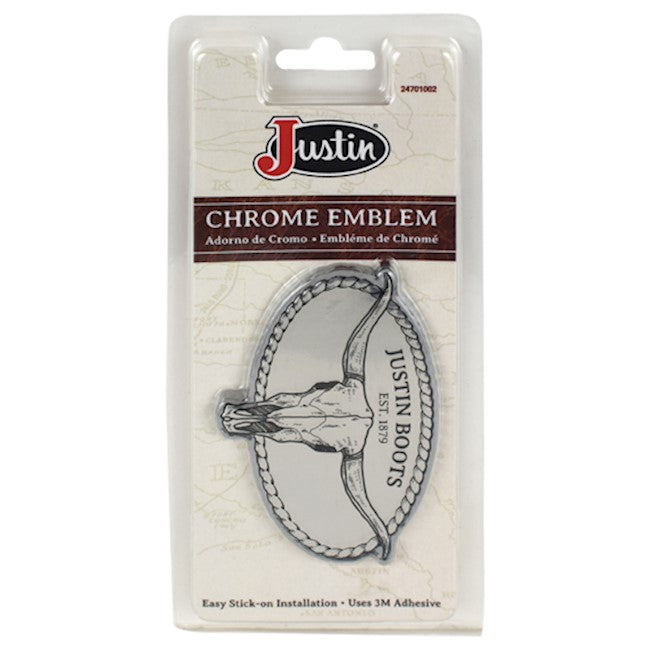 Justin Stick-On Chrome Emblem - Steer Skull