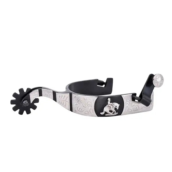 Cowboy Tack Reining Spurs - Black Satin w/Sliding Reiner Motif