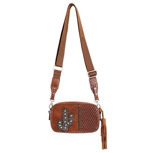 Catchfly Studded Cactus with Turquoise Coloured Stone Camera Bag - Brown