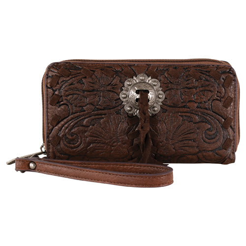 Justin Women's Floral Emboss & Concho Large Wallet - Brown