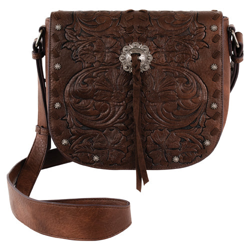 Justin Women's Floral Emboss & Concho Saddle Bag - Brown