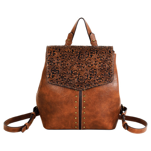 Justin Women's Floral Emboss & Studs Mini Backpack - Tan