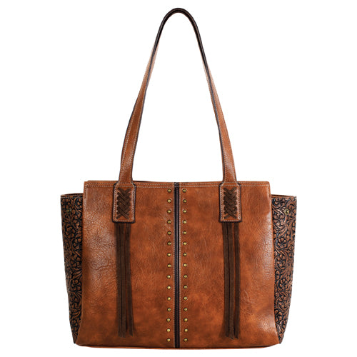 Justin Women's Floral Emboss & Studs Tote - Tan