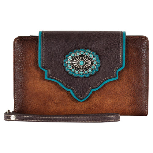 Justin Women's Yoke Flap & Concho Slim Wallet - Tan/Brown