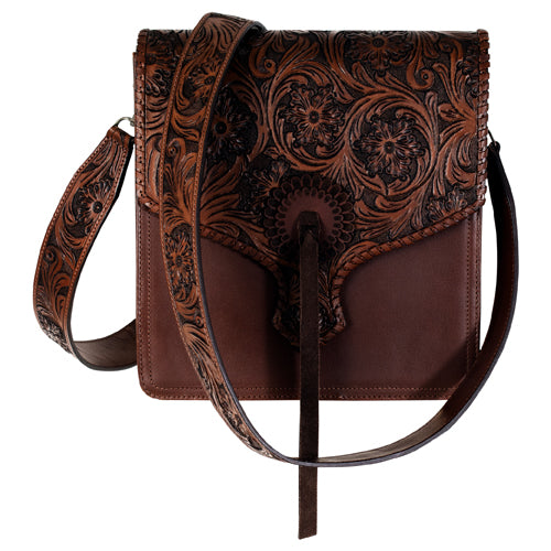 Justin Women's Floral Tooling & Whipstitch Leather Crossbody - Brown
