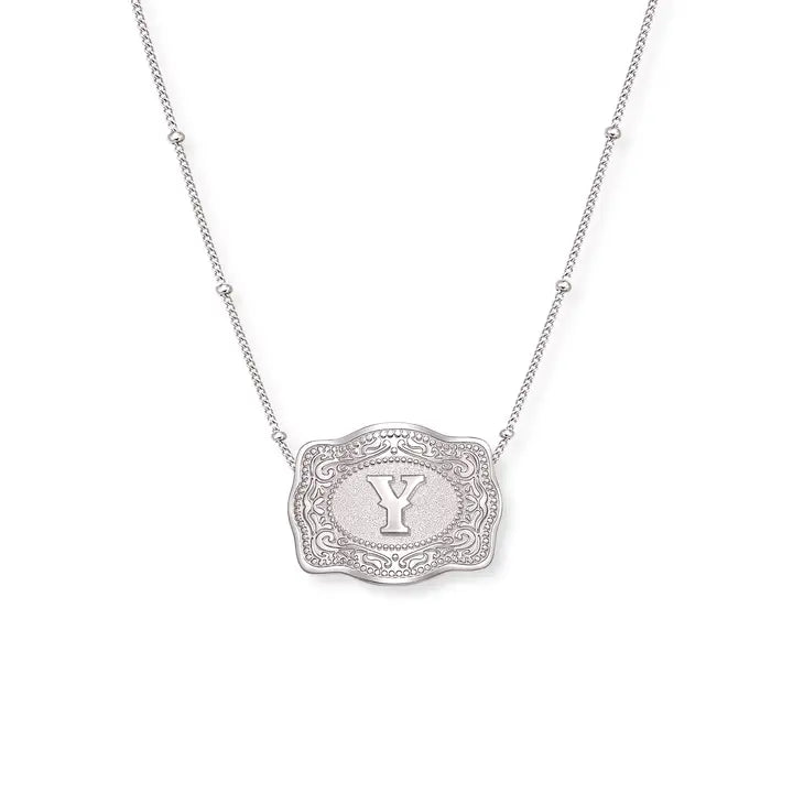 SpurWest Mini Belt Initial Buckle Necklace- Silver