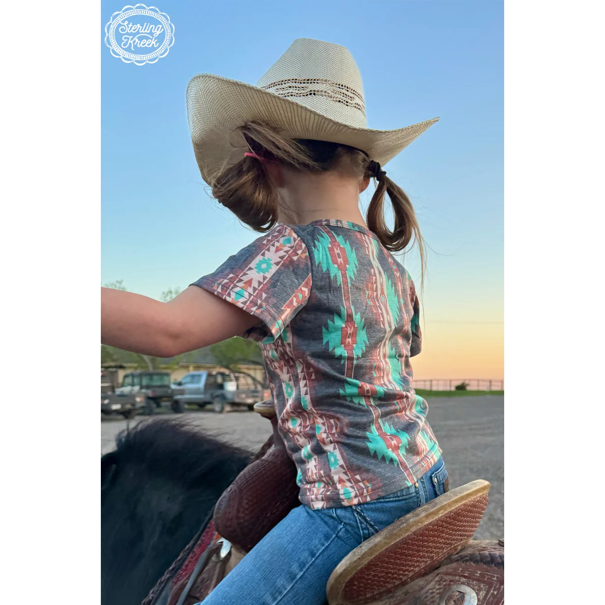 Sterling Kreek Kid's Mini Congo Rain T-Shirt - Faded Black with Aztec