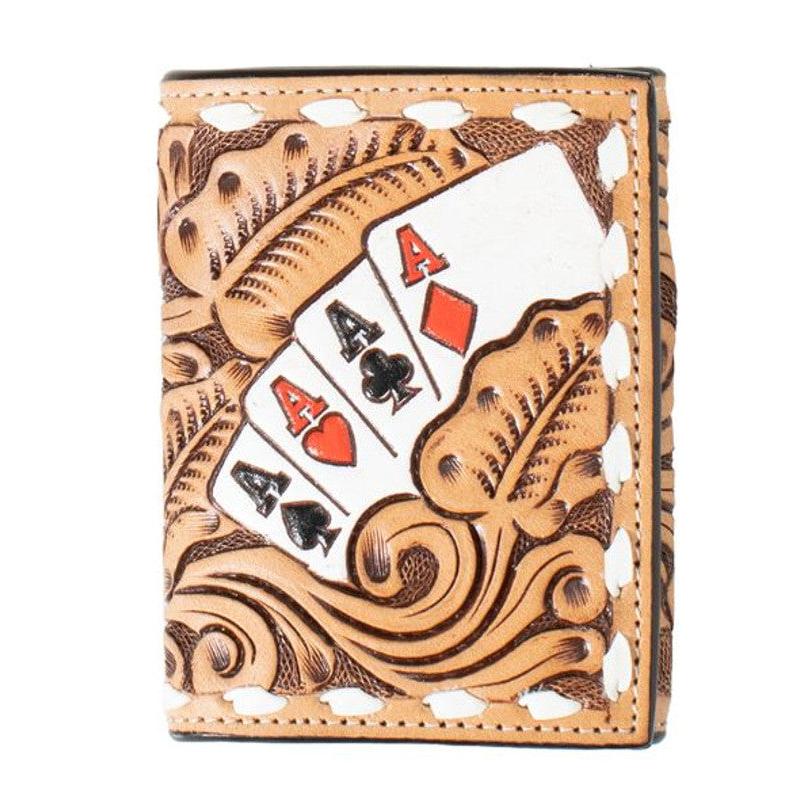 3D Men's Hand Painted Trifold Ace Cards Wallet- Natural - Irvine Tack & Western Wear