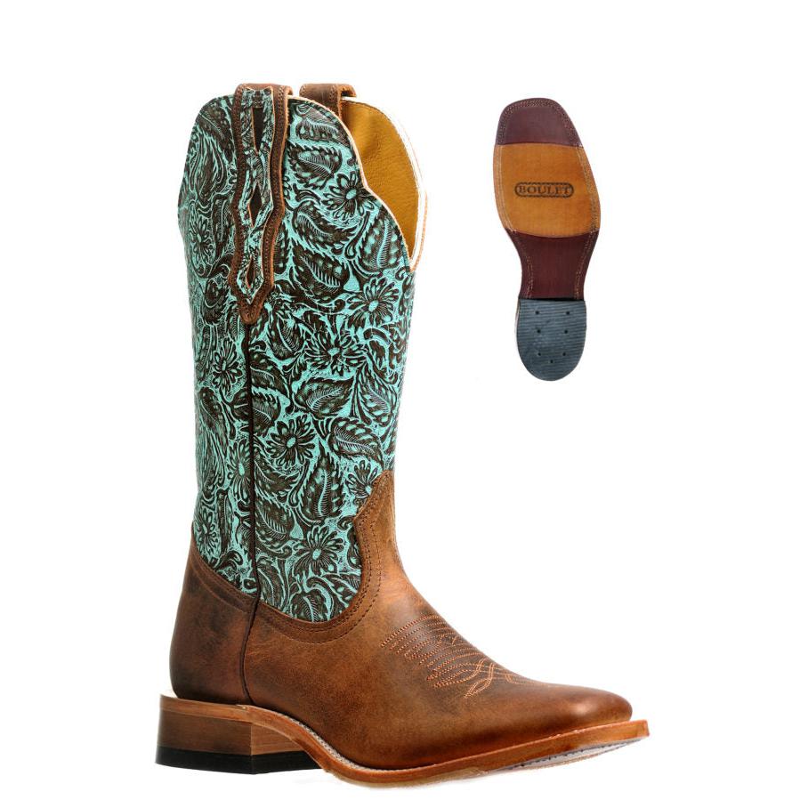 Boulet Women's Western Boots - Daisy Turquoise Brown