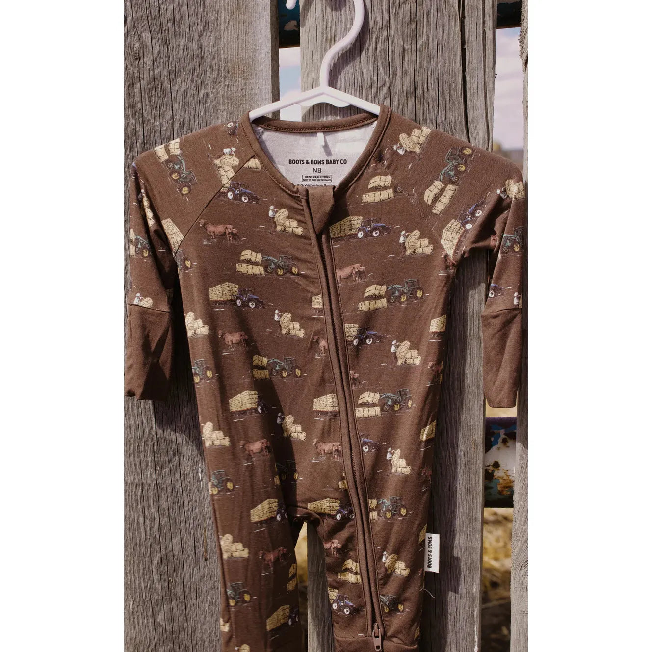 Boots & Bows Little Farmhand Infant Sleeper-Brown