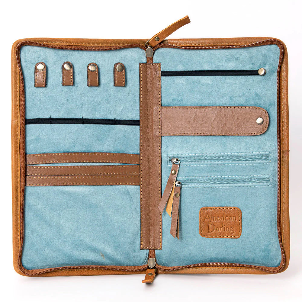 American Darling Hair On Cowhide & Tooled Leather Zip Jewelry Case
