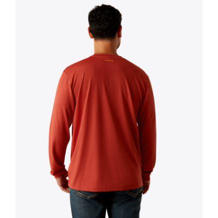 Ariat Men's Rebar Long Sleeve Heat Fighter Staple Tee Shirt- Chili Oil