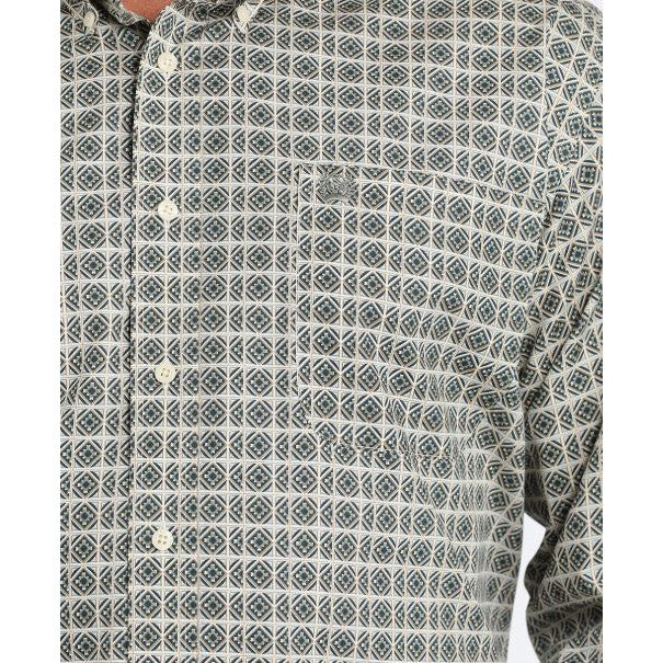 Cinch Men's Long Sleeve Plaid Button Down Western Shirt-Cream