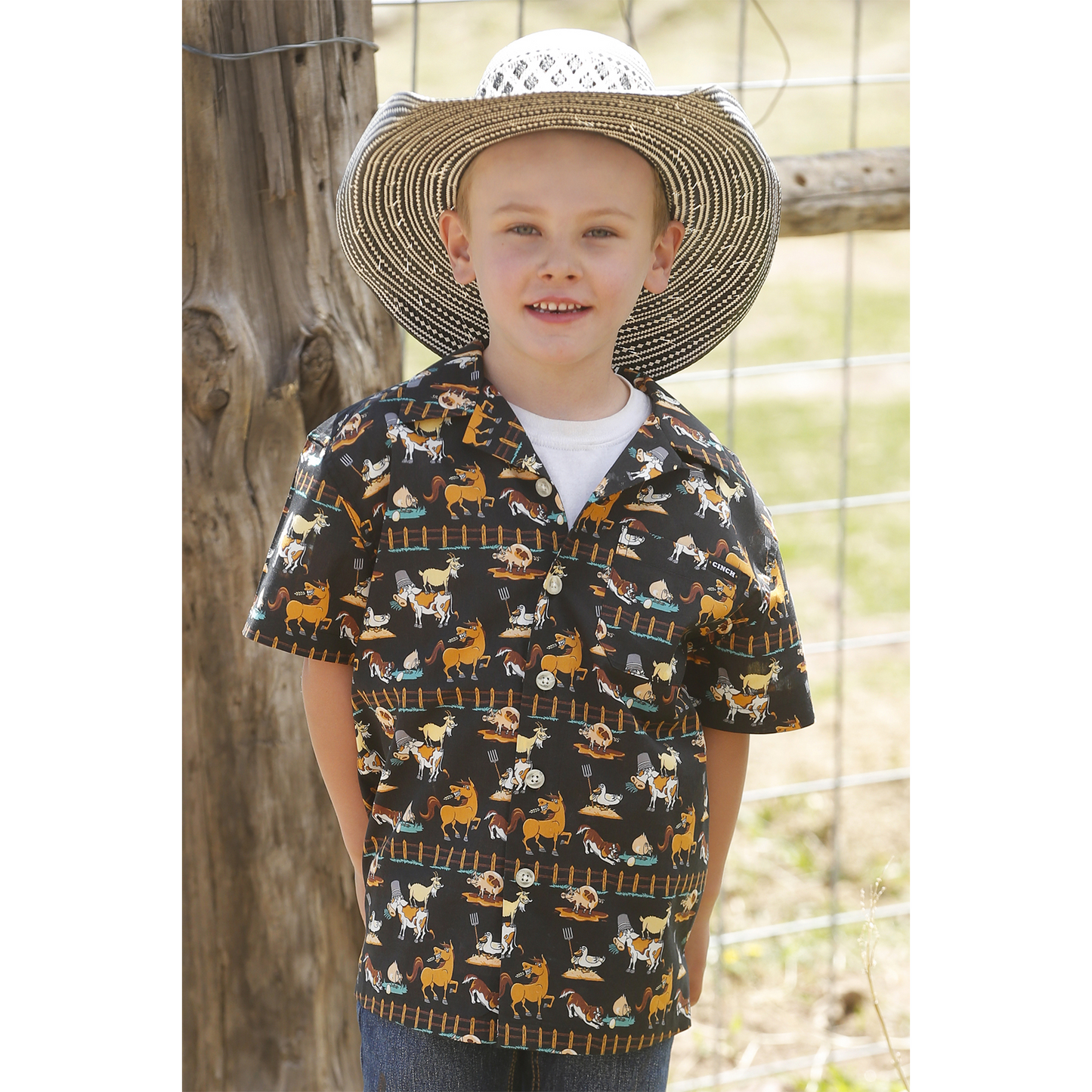 Cinch Boys Short Sleeve Camp Shirt-Black